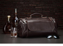 Mens Anti Theft Genuine Leather Travel Bag With Metal Buckle