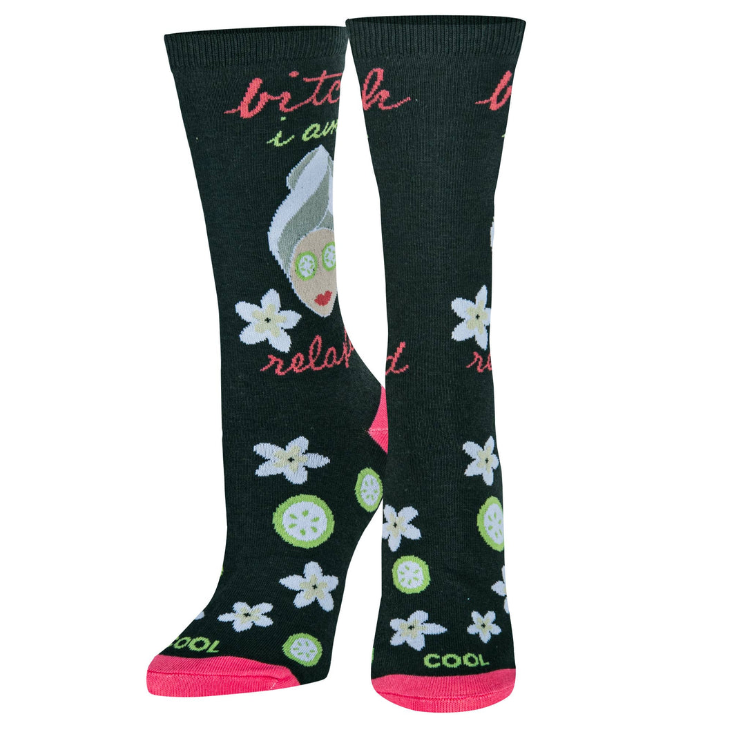 Bitch, I am Relaxed - Womens Crew Folded - Cool Socks
