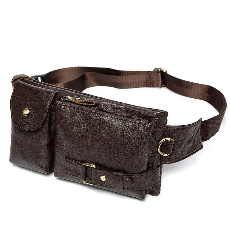 Genuine Leather Multi Zip Waist Bag Bumbag by Lorenz at Lambland